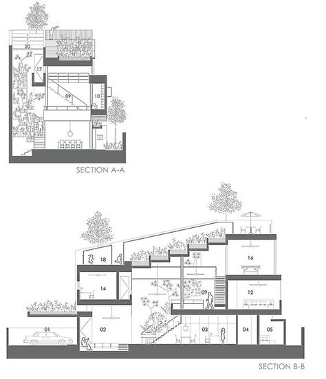 Terrace House by Alan Tay Terrace House Design, Terrace Houses, Double House, Architecture Concept Diagram, Architecture Design Sketch, Architecture Collage, Architectural Section, Architecture Design Concept, Diagram Architecture