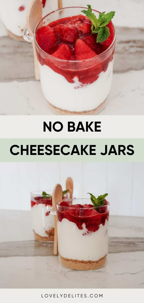 No Bake Cheesecake In a Jar is going to be your new favorite high protein dessert. This Cheesecake In a Jar recipe comes together in just under 20 minutes. The cheesecake filling is just greek yogurt and cottage cheese making it very high protein. Cheesecake Pudding Mix And Greek Yogurt, Healthy Cheesecake Recipes Greek Yogurt No Bake, Low Cal High Protein Cheesecake, High Protein Strawberry Cheesecake Jars, No Bake Ricotta Cheesecake, Cottage Cheese Mini Cheesecake, Cottage Cheese Cheesecake Dip, Cottage Cheese Cheesecake Cups, Cheesecake Jar Recipes