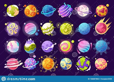 Vector Set Of Cartoon Planets. Colorful Set Of Isolated Objects. Space Background. Fantasy Planets. Colorful Universe. Game Design Stock Vector - Illustration of crater, game: 166687866 Fantasy Planets, Cartoon Planets, Background Fantasy, Planet Project, Planet Drawing, Planet Design, Space Background, Space Illustration, Space Games