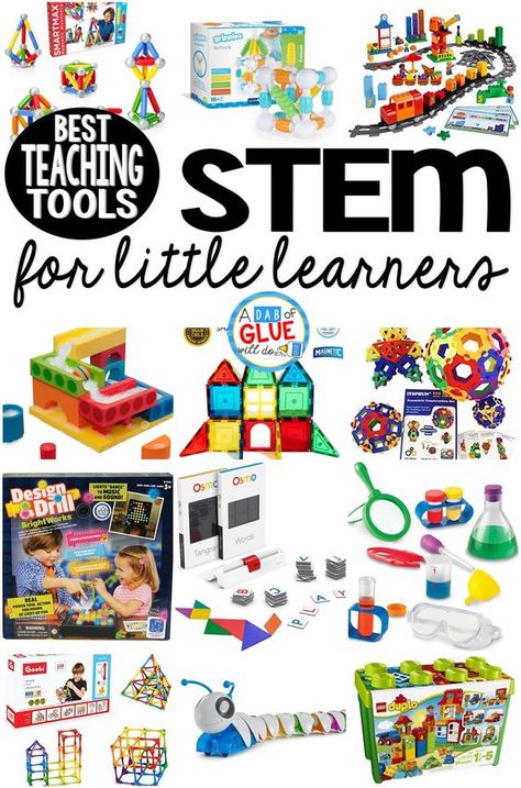 Here are our favorite STEM toys and tools for teaching little learners. These are perfect for preschool, kindergarten, and first grade students. Stem Bins, Kindergarten Stem, School Toys, Preschool Stem, Teaching Stem, Montessori Classroom, Kindergarten Science, Stem Learning, Stem Challenges