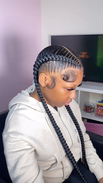 2 Stitch Feed In Braids, Two Stitch Braids, 2 Stitch Braids, 4 Stitch Braids, 18th Birthday Hairstyles, 2 Feed In Braids, My 18th Birthday, Pretty Braids, Dutch Braids