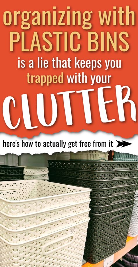 The Truth About "Organizing" With Storage Bins - why they don't solve the problem, and what actaully will! You won't get organized and free from a messy cluttered house if you just stash your clutter in bins. You need to DECLUTTER it! Learn how here. Baskets And Bins, Wall Bins For Storage, Storage Bins For Shelves, Organizing Shelves Storage, Make Your Own Storage Bins, Organizing Bins Bedroom, Diy Under Shelf Storage, Diy Closet Storage Bins, Repurpose Storage Bins