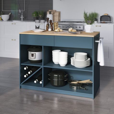 Breakwater Bay Oboyle 47.5'' Kitchen Island & Reviews | Wayfair Wide Kitchen Island, Kitchen Island Wood, Pantry Cabinet Free Standing, Wide Kitchen, Rolling Kitchen Island, Wood Kitchen Island, Wood Counter, Pantry Cabinet, Nyc Apartment