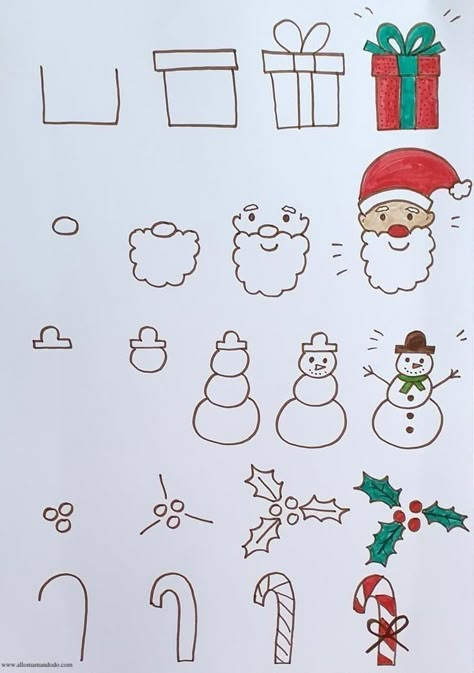 Trin For Trin Tegning, Easy Christmas Drawings, Xmas Drawing, Christmas Drawings, Birthday Card Craft, Christmas Doodles, Easy Doodle Art, Easy Doodles Drawings, Christmas Drawing