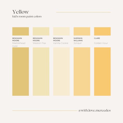 Yellow Paint Color Palette Yellow Toned White Paint, Pale Yellow Ceiling, Girly Nursery Ideas Yellow, Yellow Bedroom Paint Ideas, Light Yellow Playroom, Yellow Nursery Accent Wall, Yellow Paint Interior, Faint Yellow Paint Colors, Soft Mustard Paint Color