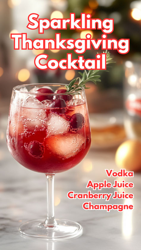 Sparkling Thanksgiving Cocktail Fall Holiday Cocktails, Thanksgiving Cocktail Party Food, Sparkling Thanksgiving Cocktail, Mixed Drinks Alcoholic Thanksgiving, Cocktail Recipes For Thanksgiving, Thanksgiving Drink With Champagne, Cranberry And Champagne Drink, Thanksgiving Spiked Drinks, Thanksgiving Drinks Prosecco