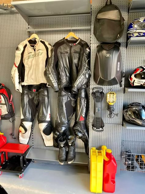 Blog Storage For The Motorbike Enthusiast Motorbike Shop Interior Design, Motorcycle Equipment Storage, Motorbike Gear Storage, Motorbike Storage Ideas, Motorcycle Gear Storage Ideas, Biker Room Ideas, Motorbike Garage Ideas, Motorcycle Gear Storage, Motorcycle Garage Ideas