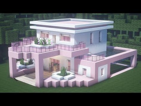 House Ideas In Minecraft Easy, Pink Modern House Minecraft, Minecraft House Aesthetic Tutorial, Cute Minecraft Builds Pink Easy, Minecraft Building Ideas Aesthetic House Easy, Pink Aesthetic Minecraft Builds, Mincraft Idea Houses Pink, Pink Houses In Minecraft, Pink House In Minecraft