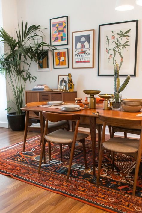 15 Ways to Create a Stunning Mid-Century Modern Dining Room – Everyday Inspo White Walls Mid Century Modern, Modern Mid Century Apartment, Dining Room Design Mid Century, Mid Century Modern Living Dining Room, Diy Mid Century Modern Table, Eclectic Minimalist Dining Room, Midcentury Modern Boho Dining Room, Eclectic Decor Mid Century, Mid Century Boho Home