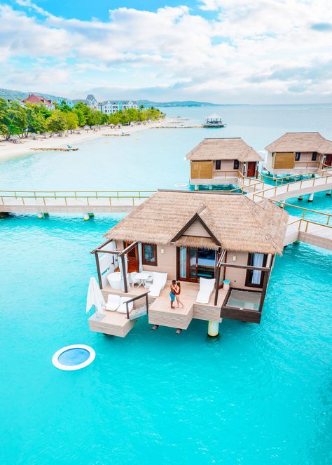 What To Expect At Sandals Overwater Bungalows In Jamaica - Follow Me Away Garden Escape, Fiji Resort, Water Bungalow, Couples Resorts, Water Villa, Packing Ideas, Travel Trailer Remodel, Outfit Travel, Overwater Bungalows