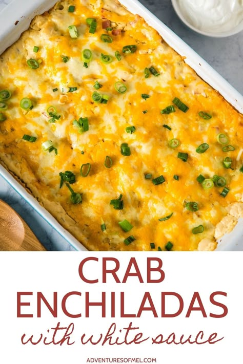 Enchiladas Seafood, Crab Enchiladas Recipe, Crab Enchiladas, Seafood Enchiladas Recipe, White Sauce Enchiladas, Seafood Enchiladas, Easy Enchilada Recipe, Creamy White Sauce, Crab Dishes