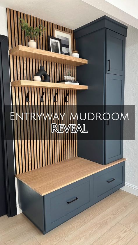 Natalie Park | DIY, Builds & Design | ✨ ENTRYWAY MUDROOM REVEAL ✨ This space is officially done and I couldn’t be happier with how this custom build turned out! 🤩 I’m obsessed... | Instagram Coat Cabinet, White Oak Bench, Mudroom Remodel, Ikea Alex Drawers, Mudroom Makeover, Charcoal Paint, Mudroom Entryway, Mudroom Decor, Oak Bench