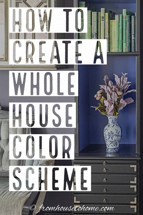 Great ideas for choosing a whole house color scheme or color palette that will make your rooms flow from one to the other. I love color so I'm very happy to find step-by-step instructions on how to pick interior paint colors that can be bright and bold but still look beautiful and cohesive. #fromhousetohome #colorscheme #paintcolor #decoratingtips One Color Throughout House, Different Colored Rooms In House, House Interior Paint Colors Inspiration, Adjoining Room Paint Colors, Walls Different Colors Each, How Many Colors Should A House Have, Kitchen Colors Palette Ideas, Paint Schemes Interior Whole House Behr, Colorful Interior Walls