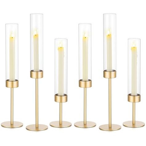 Taper Candle Holders, Wedding Table Centerpieces, Gold Set, Candlestick Holders, Table Centerpieces, Wedding Centerpieces, Taper Candle, Christmas Home, Clear Glass