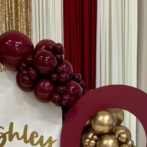 Angel Vee Rodriguez on Instagram: "#2023 #graduation #graduation2023 #graduationballoons #kalisan #burgundy #sempertex #gold #tuftexballoons #lace #backdrop" Burgundy Balloons Decoration, Burgundy And Gold Backdrop, Burgundy Decorations Party, Maroon Birthday Decorations, Burgundy And Gold Party, Burgundy Balloon Garland, Burgundy Balloons, Lace Backdrop, Gold Balloons Decorations