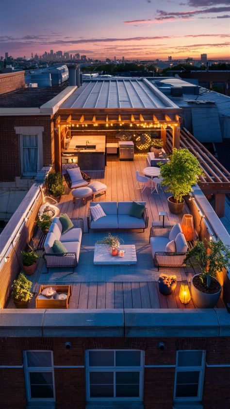 Large Rooftop Terrace, Apartment Rooftop Design, Small Roof Top Terrace Design, Rain Proof Balcony Ideas, Cheap Rooftop Ideas, Rooftop Balcony Ideas, Roof Terrace Design Rooftop Bar, Rooftop Patio Design Roof Deck, Rooftop House Ideas