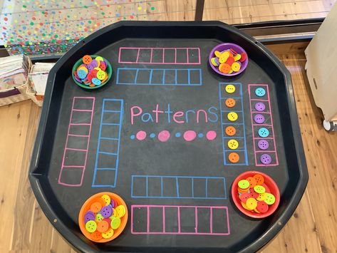 July Provision Activities, Repeating Patterns Eyfs Math Activities, Pattern Tuff Tray, Pattern Tuff Tray Ideas, Composition Of Numbers Eyfs, Stay And Play Activities Eyfs, Maths Tuff Trays, Kindergarten Table Top Activities, Small World Tuff Tray