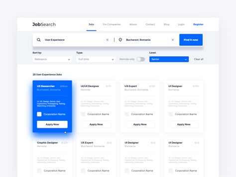 Search Results xd senior sort corporate find design cards career job filter results search page web ux ui Responsive Web Design Inspiration, Search Ui, Application Ui Design, Web Design Jobs, Layout Portfolio, Ui Design Dashboard, Card Ui, Layout Web, Ui Design Mobile