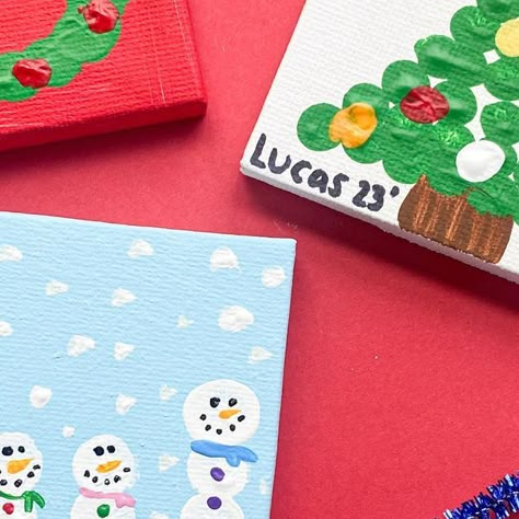 Deena Keller on Instagram: "Fingerprint Canvas Gift🎄 follow @abcdeelearning for more kids ideas" Canvas Holiday Crafts For Kids, Christmas Craft Canvas For Kids, Canvas Preschool Christmas Art, Fingerprint Christmas Art For Kids, Preschool Christmas Canvas, Canvas Christmas Crafts For Kids, Canvas Crafts For Kids, Fingerprint Canvas, Kindergarten Christmas Crafts