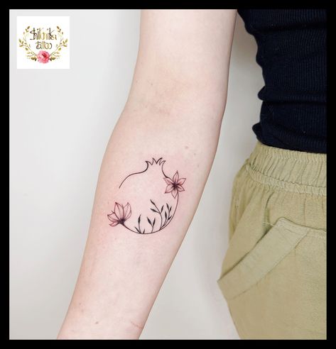 Simple Persephone Tattoo, Pomegranate Tattoo Small Black, Pomegranate And Narcissus Tattoo, Simple Pomegranate Tattoo, Tiny Pomegranate Tattoo, Pomegranate Tattoo Hades And Persephone, Pomegranate Flower Tattoo, Pomegranate Tattoo Simple, Narcissus Tattoo