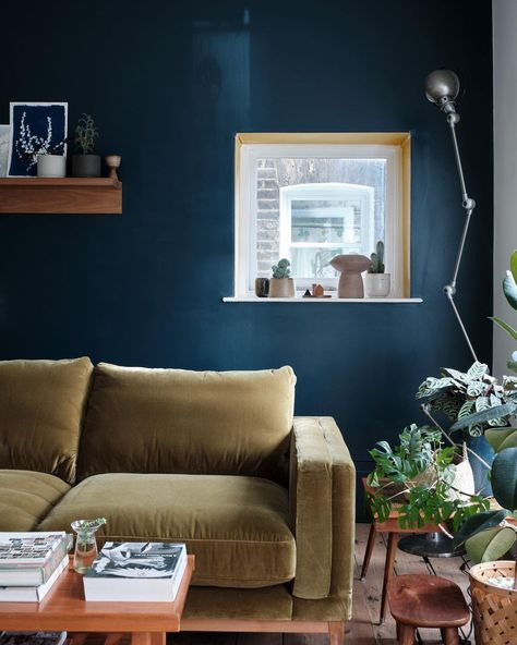 Farrow & Ball on Instagram: “#HagueBlue in every space 💙 How have you used this deep blue in your home? Or if you're planning on using it in your next project, tell us…” Dark Blue Walls Living Room, Hague Blue Living Room, Hague Blue Kitchen, Blue Means, Farrow Bal, Borrowed Light, Dark Rooms, Hague Blue, Dining Room Blue