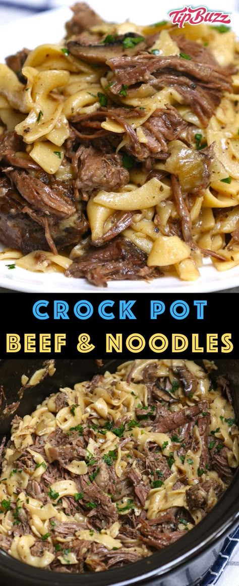 Beef and Noodles made in the crock pot for a delicious one-pot meal the entire family will love. This slow cooked comfort food only needs 15 minutes of prep! #beefandnoodles #beefnoodles Crock Pot Beef And Noodles, Beef And Noodles Crockpot, Crock Pot Beef, Easy Crockpot Dinners, Crockpot Recipes Beef, Crockpot Dishes, Crockpot Beef, Crock Pot Slow Cooker, Think Food