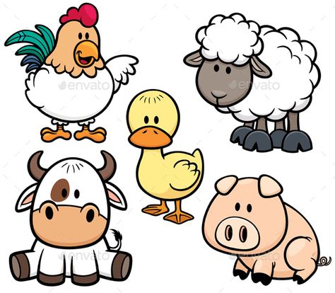 Vector Illustration of Cartoon Animals farm set Farm Cartoon, Farm Vector, Animals Farm, 자수 디자인, Animal Clipart, Animal Illustration, 귀여운 동물, Drawing For Kids, Cartoon Animals