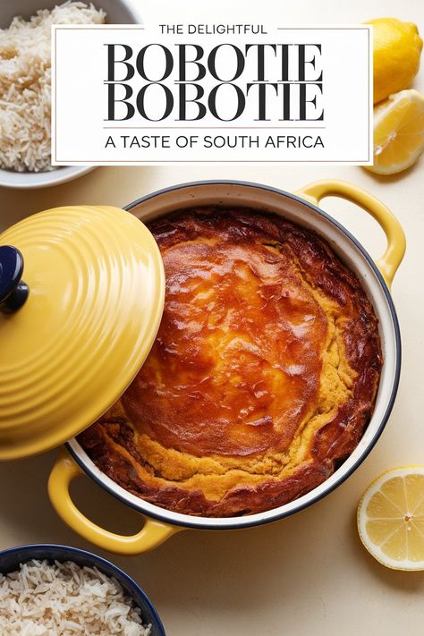 Bobotie is a traditional South African dish made with curried minced meat, topped with an egg custard and baked to perfection. Bobotie South Africa, South African Recipes Traditional, Bobotie Recipe South Africa, Bobotie Recipe, Mince Dishes, African Stew, South African Dishes, Sweet Potato Nachos, Loaded Sweet Potato