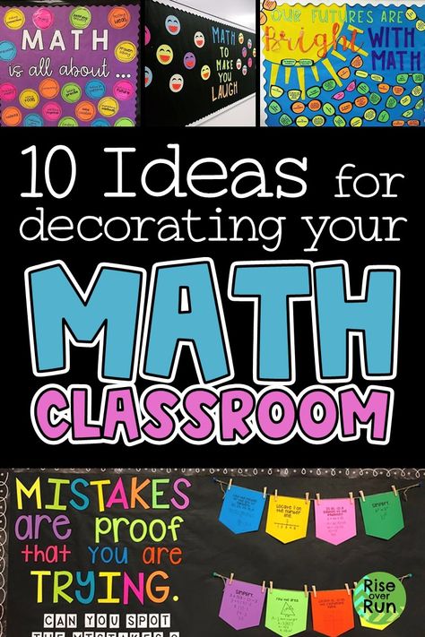 I love these math classroom decoration ideas! Math bulletin boards, door decorations, functional wall displays for decorating your math class.  Inspiration for back to school and getting the classroom setup to welcome students. High School Math Door Decorations, Grade 5 Math Bulletin Boards, Math Bulletin Boards Elementary Ideas, Math Classroom Bulletin Board Ideas, Interactive Math Bulletin Boards Middle School, Math Projects Highschool Ideas Bulletin Boards, Cute Math Bulletin Boards, Decorate Math Classroom, Math Science Classroom Setup