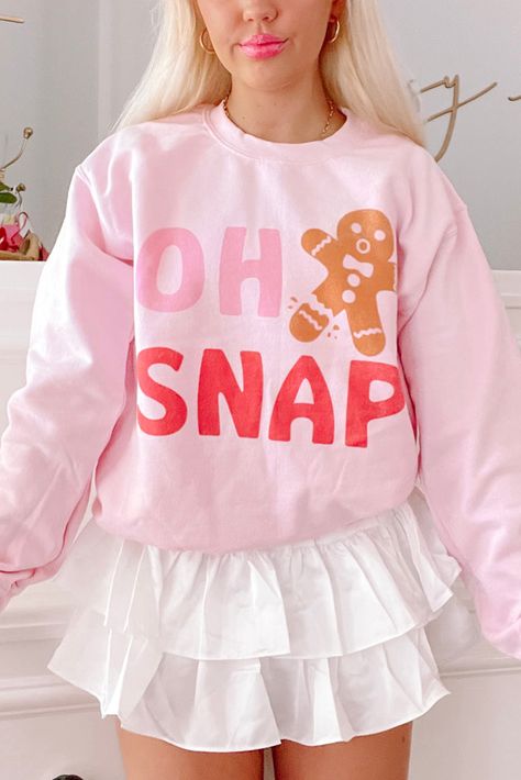 $8.89 Pink OH SNAP Gingerbread Man Christmas Pullover Sweatshirt Wholesale Oh Snap Gingerbread Man, Chic Christmas Outfit, Holiday Crewneck, Sassy Shortcake, Gingerbread Man Christmas, Christmas Pullover, Sequined Sweatshirt, Wuxi, Oh Snap