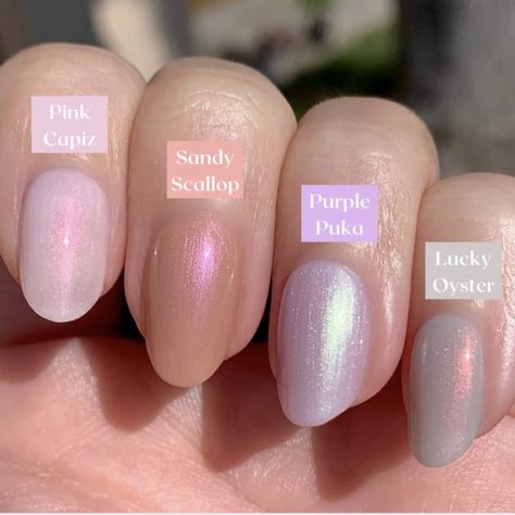 Short Nail Designs Iridescent, Iridescent Opal Chrome Nails, Clear Irridescent Nails Acrylic, Sheer Iridescent Nails, Nail Ideas Iridescent, Irredescent Nails Light Pink, Soft Pink And Gold Nails, Iridescent Lavender Nails, Irredescent Pink Nails