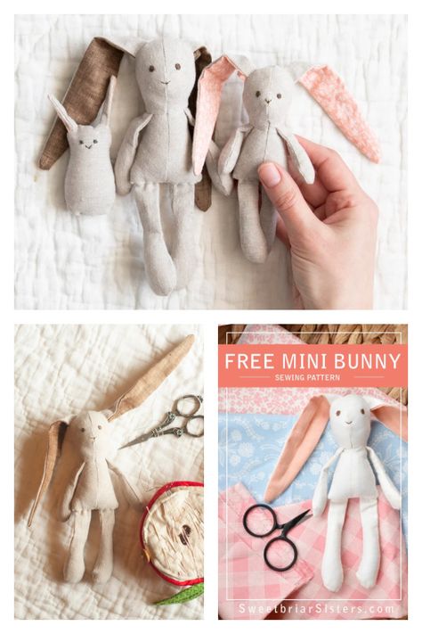 Mini Bunny Doll Free Sewing Pattern and Video Tutorial Sewn Stuffed Animals Free Pattern, Tiny Animal Sewing Patterns, Mini Rag Doll Pattern Free, Diy Bunny Plush, Tiny Dolls To Make Free Pattern, Plush Sewing Patterns Free, Rabbit Doll Pattern Free, Fabric Bunny Pattern Free, Rabbit Template Free Pattern