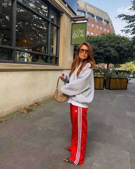 Red adidas track pants Adidas Tracksuit Women Outfit, Red Adidas Pants Outfit, Track Pant Outfit, Black Track Pants Outfit, Red Joggers Outfit, Adidas Joggers Outfit, Red Adidas Outfit, Athletic Pants Outfit, Adidas Tracksuit Women