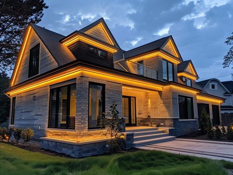 21 Modern Front of the House Lighting Ideas | Garden.Lighting Outdoor Front Lighting Ideas, Christmas Lights Outdoor Ideas House, Home Exterior Lighting Ideas, Security Lights Outdoor Ideas, House Lighting Exterior, Exterior House Lighting Ideas, House Exterior Lighting Ideas, Outdoor Led Lighting Ideas, Exterior Lighting On House At Night