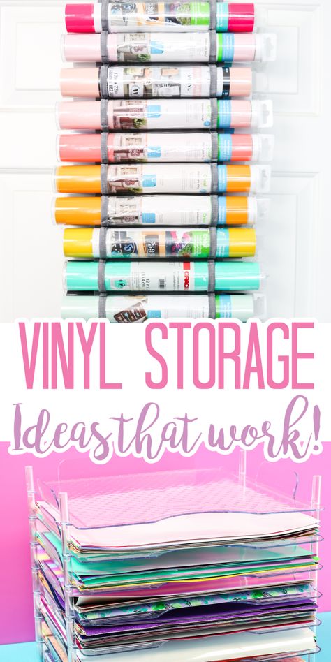 I am testing different Cricut vinyl storage ideas to see if they actually work! Find the best way to organize your Cricut vinyl! #cricut #cricutvinyl #organization Htv On Storage Cubes, Cricut Vinyl Storage Peg Board, Diy Cricut Vinyl Holder, Storage For Cricut Vinyl, Cricut Corner Organization, Cricut Paper Storage Ideas, Vinyl Organization Ideas Diy, Organize Cricut Vinyl, How To Organize Vinyl Sheets