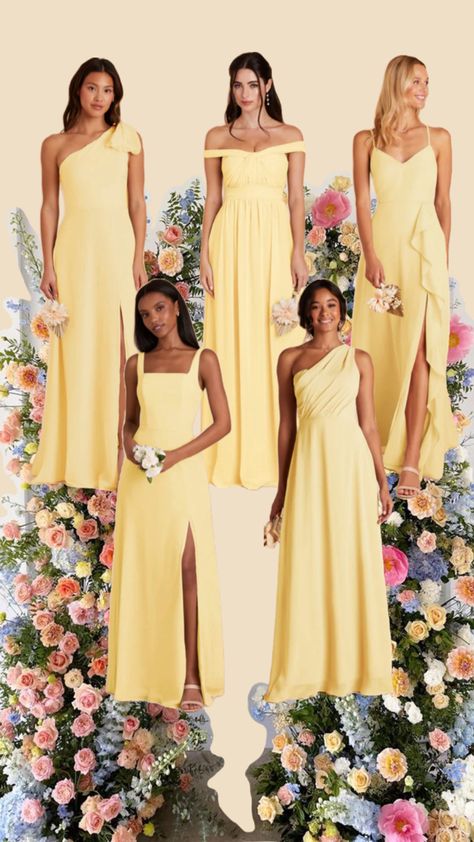 Yellow Silk Bridesmaid Dresses, Pastel Orange Bridesmaid Dresses, Pastel Yellow Bridesmaid Dresses, Pale Yellow Bridesmaid Dresses, Lemon Bridesmaid Dresses, Vibe Board, Yellow Bridesmaid, Spring Bridesmaid Dresses, Silk Bridesmaid Dresses