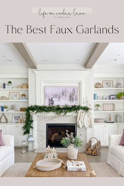 Simple Home Upgrades, Office Bookshelf Decor, Life On Cedar Lane, How To Style A Console Table, How To Make Garland, Classic Holiday Decor, Fresh Garlands, Pre Lit Garland, Mantle Garland