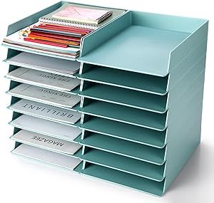 Tatuo 16 Pack Stackable Paper Trays Plastic Letter Tray Desk Organizer Paper Holder Organizer Storage Office Desk Accessories for Classroom Magazine File Documents 12.8 x 9.45 x 1.97, Blue Green 8.5x11 Paper Storage, Accountant Office Organization, 2nd Grade Classroom Setup Desks, Desk Storage Organization, Classroom Desk Organization, Classroom Organization Middle School, How To Decorate Your Office At Work, Classroom Magazine, Organize Office At Work