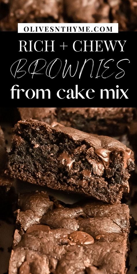 These brownies from cake are rich, fudgy, chewy and impossibly easy to make. What makes this the best cake mix brownies recipe is that you only need 5 ingredients to make them. From the instant your craving hits, you only need to wait 30 minutes to enjoy a warm, decadent chocolate filled brownie. Making Brownies From Cake Mix Boxes, How To Turn Box Cake Mix Into Brownies, Chocolate Box Cake Mix Recipes Fudge Brownies, Cake Mix Brownies Easy, Betty Crocker Chocolate Cake Mix Recipes, Chocolate Cake With Brownie Mix In It, German Chocolate Cake Mix Brownies, Chocolate Brownies With Frosting, Easy Chocolate Chip Brownies