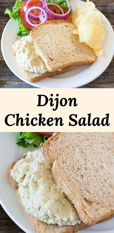 Chicken Salad with a hefty dose of Dijon mustard is perfect for sandwiches and topping crackers.  #recipes  via @peartreechefs Chicken Salad With Dijon Mustard, Dijon Chicken Salad, Chicken Spread, Recipe Sandwich, Sandwich Chicken, Beginner Cook, Can Chicken Recipes, Minced Chicken, The Best Chicken Recipes