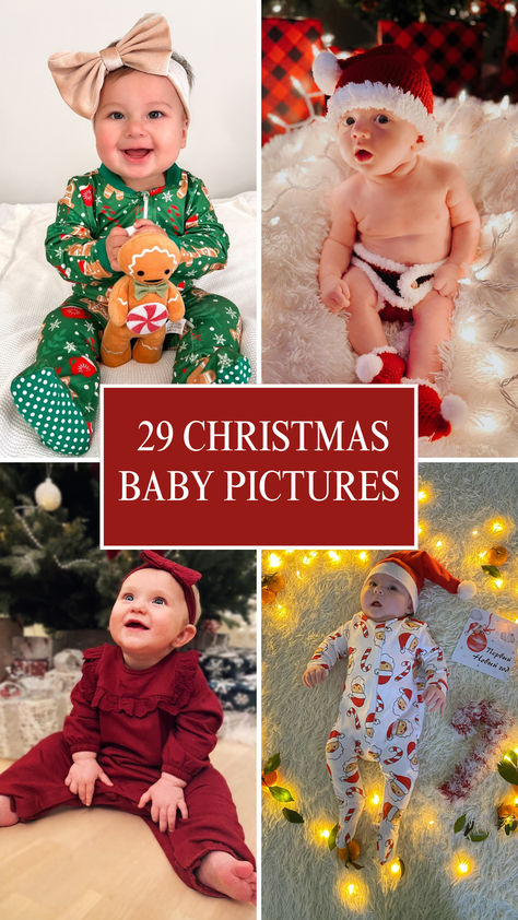 Adorable Christmas baby photo inspiration featuring festive outfits, cozy holiday settings, and joyful baby moments perfect for your holiday photography ideas. Capture the magic of the season with these charming baby picture ideas! Infants Christmas Pictures, Christmas Light Baby Photo, Christmas Pic Ideas For Baby, Baby Photo Shoot Christmas Theme, 6 Month Baby Christmas Pictures, 12 Month Old Christmas Photos, Christmas Pictures To Take With Baby, Toddler Newborn Christmas Photo, Christmas Baby Photoshoot 11 Months