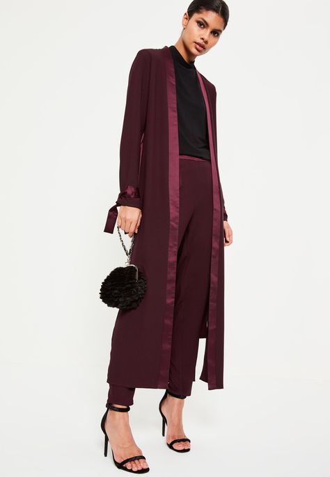 Purple Satin Trim Tie Cuff Duster Coat | #Chic Only #Glamour Always Purple Satin, White Coat, The Boutique, Women's Coats & Jackets, Jackets Online, Women's Coats, Outerwear Coats, We Wear, Coats Jackets Women