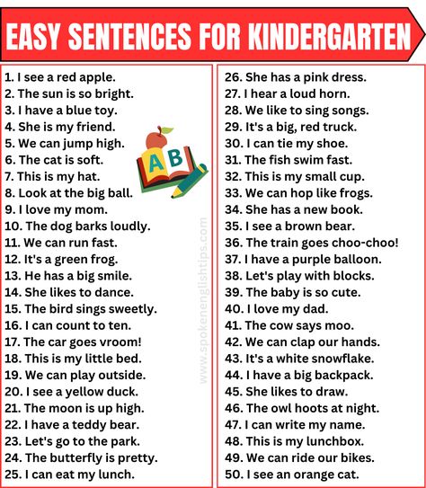 Easy Sentences For Kindergarten, Simple Sentences For Kids, Simple Sentences For Kindergarten, Sentences For Kindergarten, Birthday Wishes In English, English Conversation Practice, December Kindergarten, Learn Language, Basic Grammar