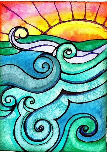 Olas Kat Diy, Sun Art, Surf Art, Mead, Elementary Art, Ocean Art, Silk Painting, Art Journals, Whimsical Art