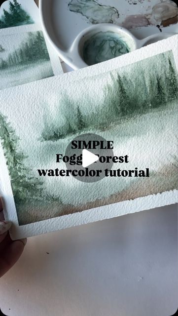 Bree Copley on Instagram: "Create beautiful foggy forest landscapes using these simple watercolor techniques.  I have broken this down into an easy to follow mini tutorial making it suitable for all levels wether you are someone who is just learning how to watercolor OR you are and experienced watercolor artists looking for a fun painting exercise. 

Helpful tips:
Use quality paper, for this tutorial I used @archespapers watercolor paper. 

*Your paper should be damp not dripping wet.  If the paper is too wet the paint will spread too much.  You want the illusion of distant trees  and a break between the sky and tree line not a full wash of color that takes over your paper.  It’s better to have your paint more wet than your paper. 

#watercolor #watercolortutorial #forestart #foggyforest # Watercolor Foggy Forest, Watercolor Art Scenery Easy, Painting Ideas Watercolor Easy, Watercolor Art Videos, Diy Landscape Painting, Simple Landscape Paintings, Simple Watercolor Ideas, Simple Watercolor Paintings, Watercolor Exercises