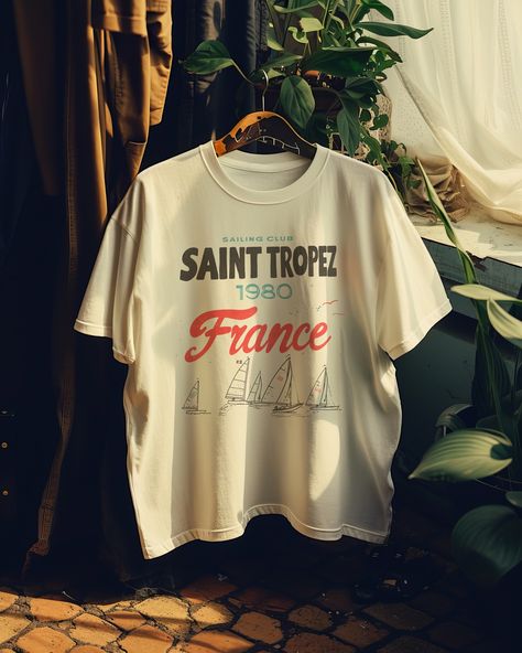 Sun, sea, and Summers In France. 🌞🌊🇫🇷 #SaintTropezStyle #VintageVibes #SailingClub St Tropez Style, Saint Tropez France, St Tropez France, Just A Taste, Cute Shirt Designs, The Saint, Saint Tropez, Apparel Design, Cute Shirts