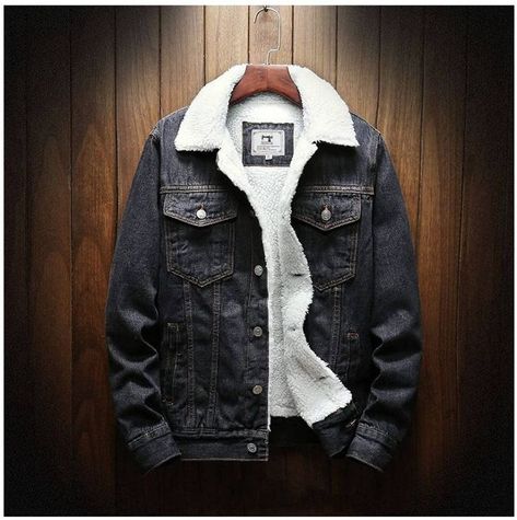 FBYDLL Men'S Warm Denim Jacket - Winter Thick Warm Fashion Plus Size Tooling Boutique Solid Color Men'S Casual Jean Coat/Male Wool Denim Coat Large Size S-6Xl Denim Jacket Trend, Japanese Fashion Trends, Japanese Workwear, Fleece Denim Jacket, Workwear Brands, Fitted Denim Jacket, Cowboy Shirt, Style For Men, Denim Jeans Men