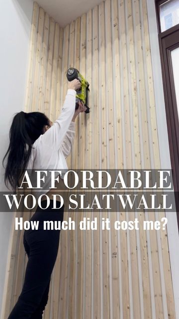 Wood Slat Accent Wall Diy, Bathroom With Wood Slat Wall, Wood Slats On White Wall, Diy Wood Slat Accent Wall Bedroom, Wood Paneling Diy, Wood Slat Wall Laundry Room, Farmhouse Slat Wall, Wood Stick Wall, Wood Panelling Walls Kitchen