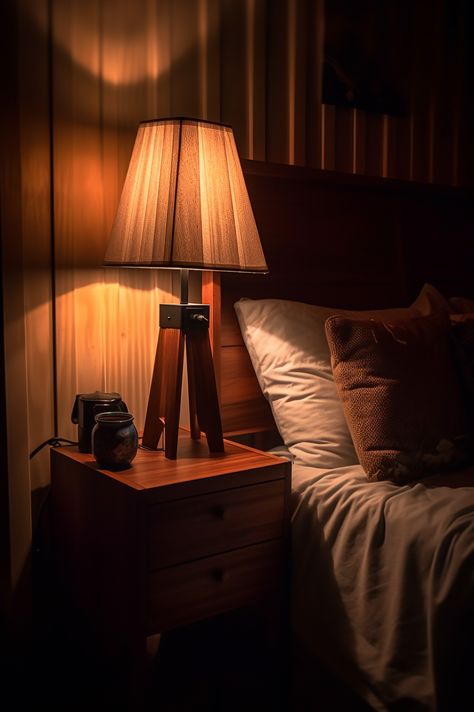 Bed Lamps Night Stands, Bedroom Lighting Night, Low Light Bedroom Lamps, Bedroom Nighttime, Warm Lighting Lamp, Warm Lamp Bedroom, Night Lamps Aesthetic, Cozy Vintage Bedroom Side Table Lamps, Bedside Lamp Aesthetic