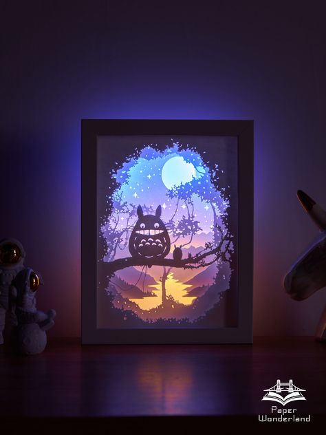 Paper Cut Light Box  Paper Carving Light Box -Totoro - Totoro Cricut Light Box, Light Box Ideas, Lightbox Art, Layer Art, 3d Box Frames, Baby Shadow Box, Shadow Light Box, Flexible Led Light, Paper Carving